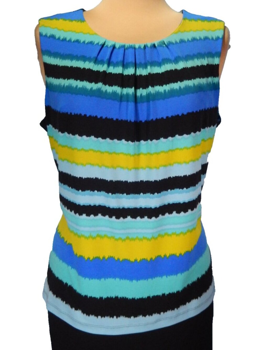 Calvin Klein Pleat Neck Multicolored Sleeveless Size XLG Career Shell Top EUC